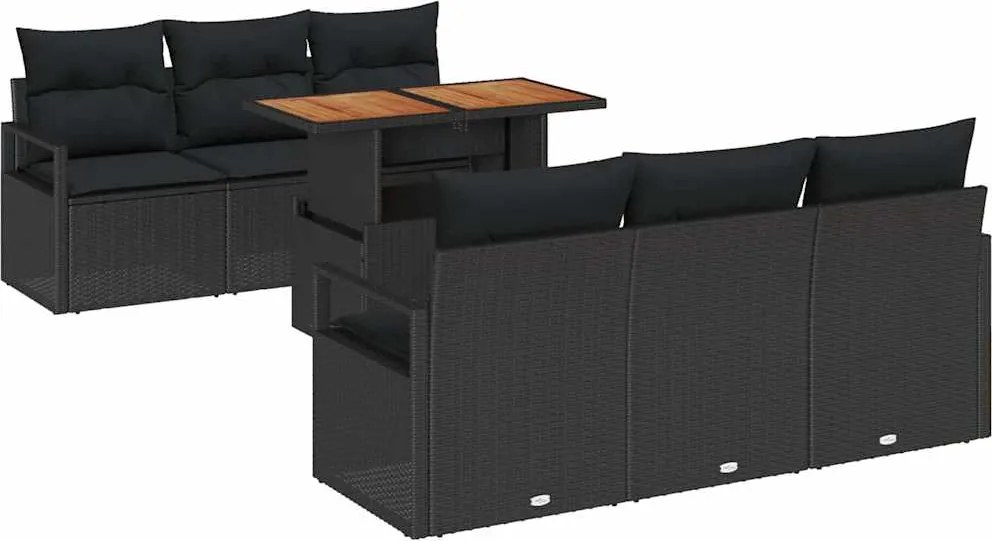 vidaXL Kerti Kanapé Szett párnával 7 pcs Fekete