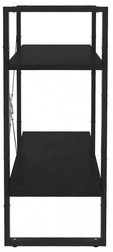 kétszintes fekete tömör fenyőfa könyvszekrény 80 x 30 x 70 cm
