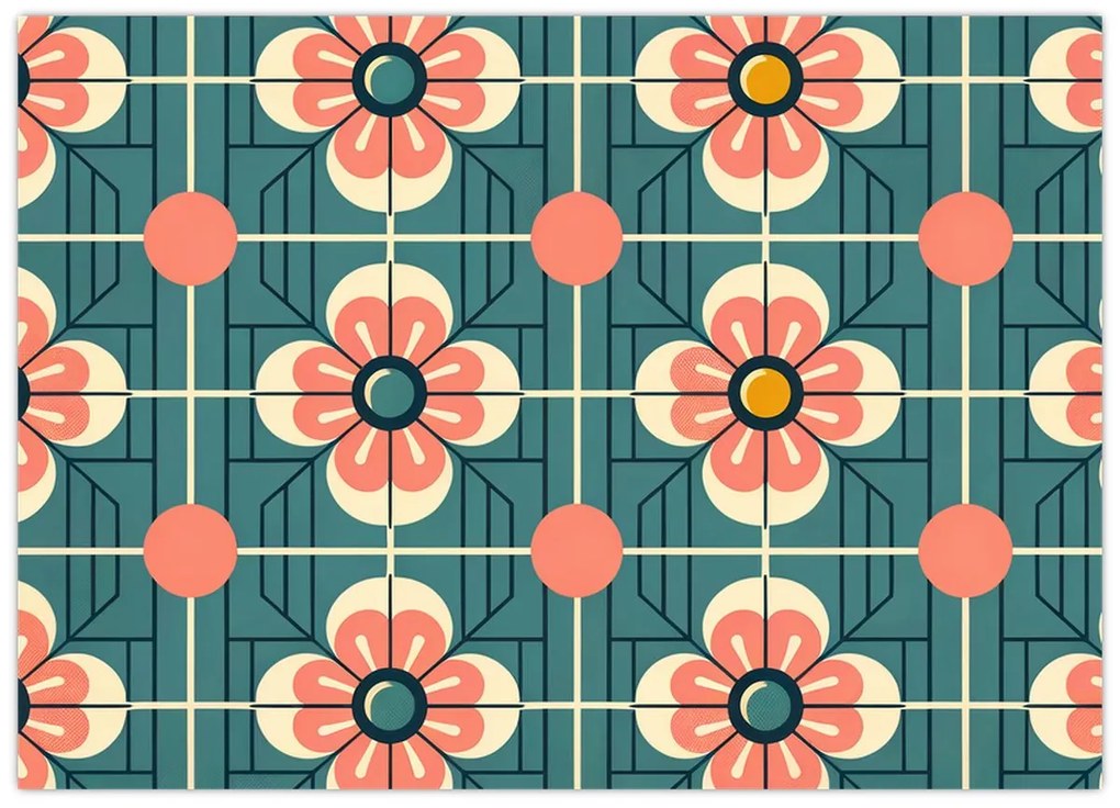 Üveg kép - Retro virágminta (70x50 cm)
