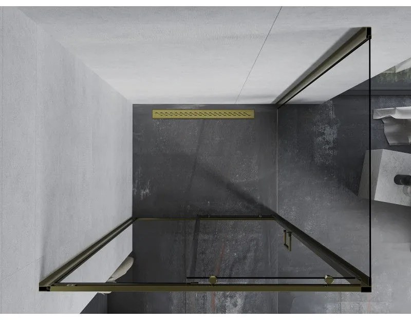 Mexen Apia zuhanykabin tolóajtóval 125 (ajtó) x 100 (fal) cm, 5mm átlátszó üveg, arany profil, 840-125-100-50-00