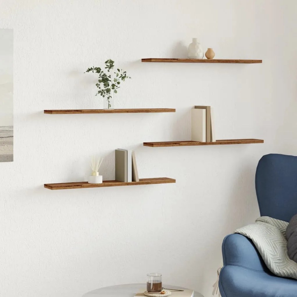 4 db antik fa színű szerelt fa fali polc 60 x 20 x 1,5 cm