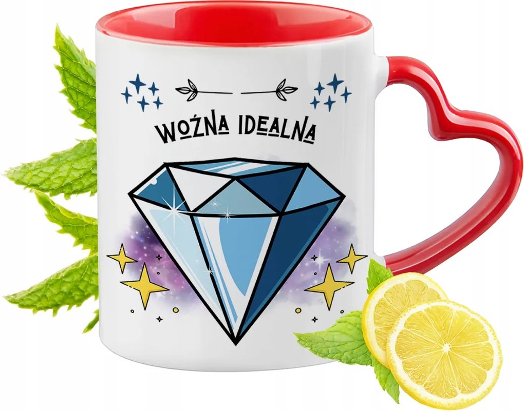 Piros bögre szív alakú füllel a gondnoknak ajándékba