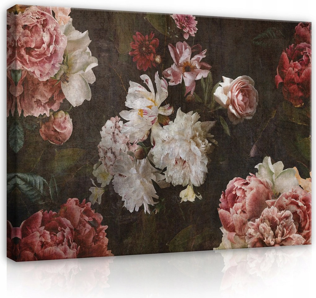 Vászonkép 80x60 Vintage virágok bazsarózsa rózsák csendélet háttér fal