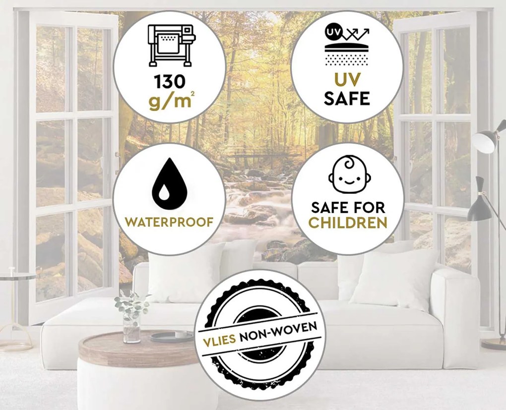 Gario Fotótapéta Ablak - erdei patak Anyag: Vlies, Méret: 210 x 150 cm