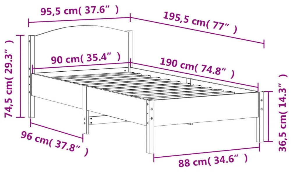viaszbarna tömör fenyőfa ágy matrac nélkül 90 x 190 cm