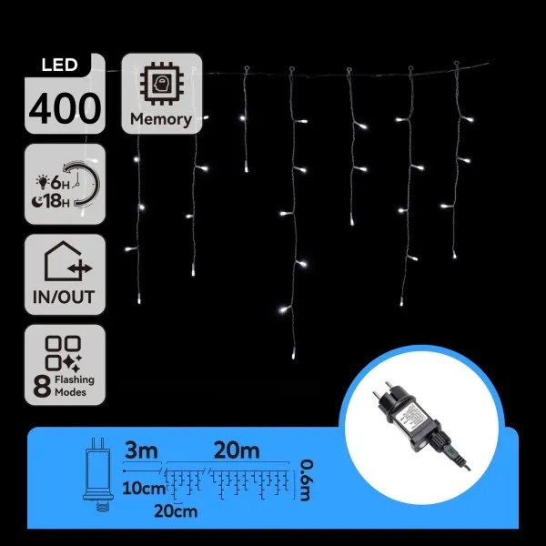 Aigostar - LED kültéri karácsonyi fényfüzér 400xLED/8 üzemmód 23x0,6m IP44 hideg fehér