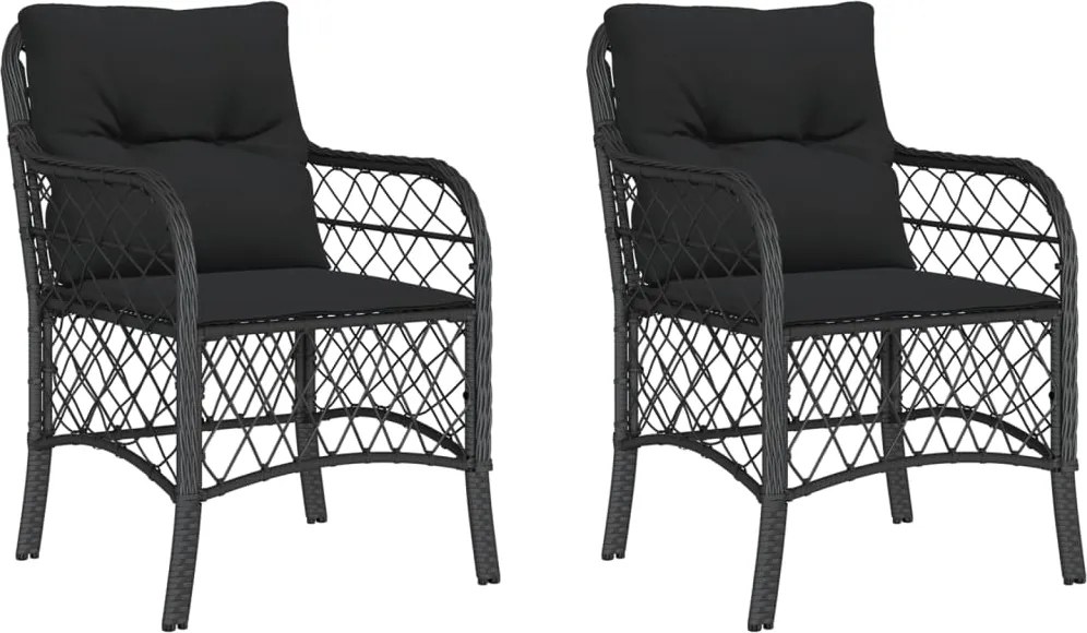 vidaXL 2 db fekete polyrattan kerti szék párnával