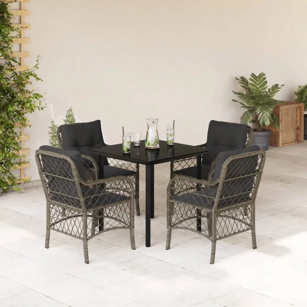 5 részes szürke polyrattan kerti étkezőgarnitúra párnával