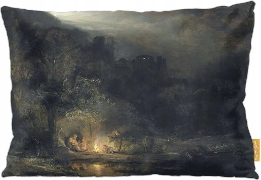 Párna Tájkép pihenéssel az Egyiptomba való menekülés során Rembrandt