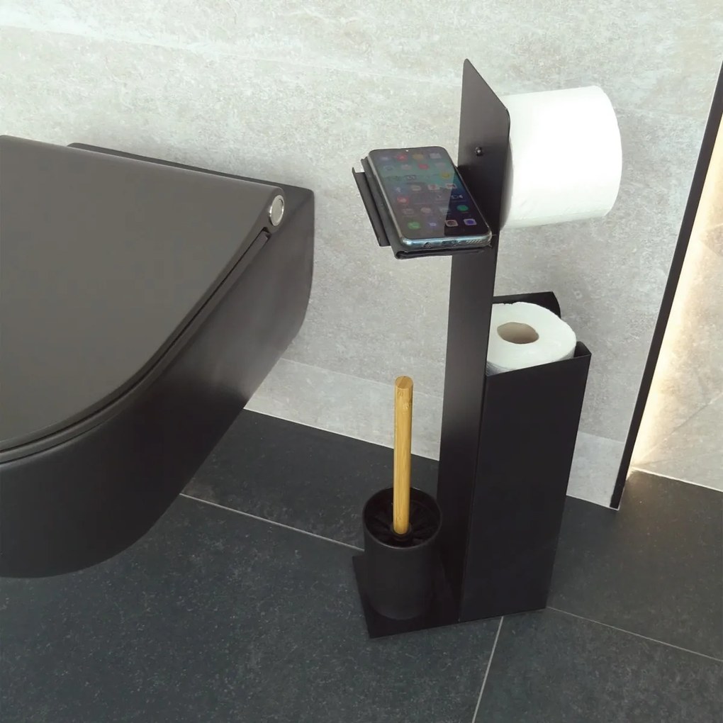 Spirella Toalettpapír-tartó kefével és Yoni tartóval 67 x 22 x 12 cm, fekete