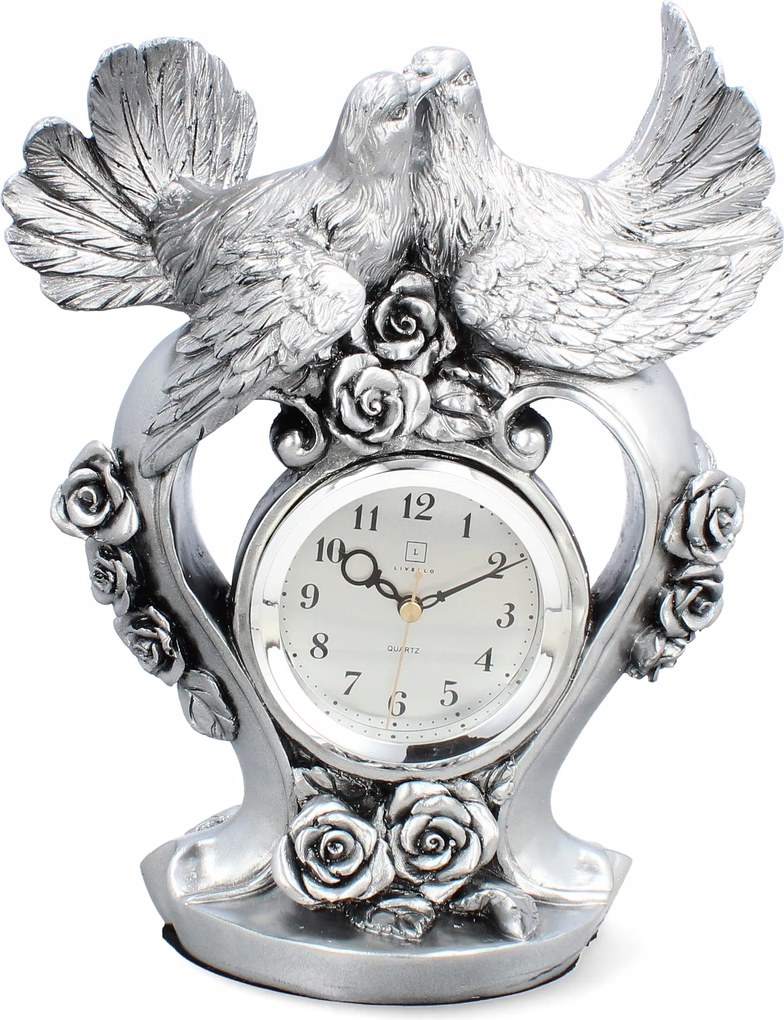Ezüst kandalló óra Livello Galamb pár luxus palota dekoráció