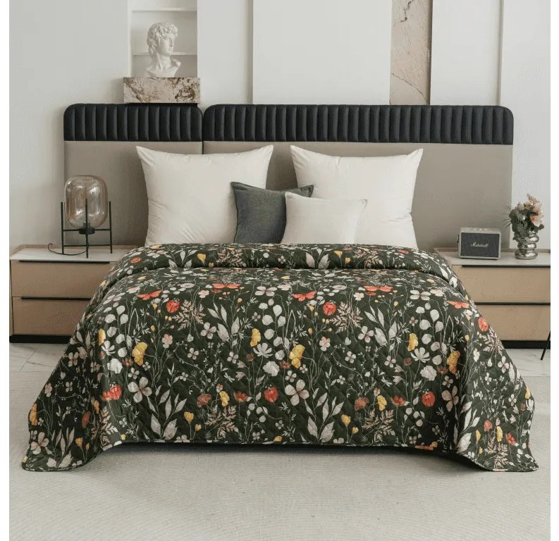Ágytakaró COLORFUL MEADOW sötétzöld Méret: 170 x 210 cm