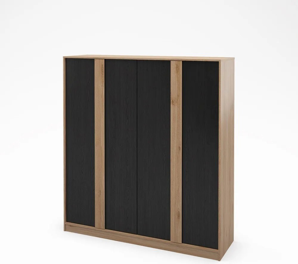 Fekete-natúr színű ruhásszekrény tölgyfa dekorral 180x197,5x53 cm Dennis – Marckeric