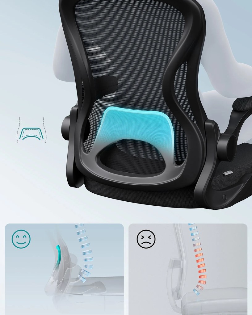 SONGMICS ergonomikus irodai szék, forgatható hálós íróasztali szék, fekete