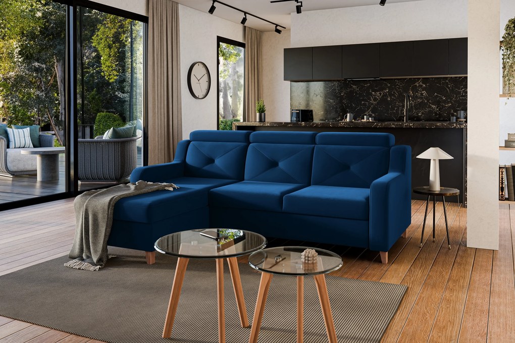 Laksaro balos ágyazható sarokkanapé - Trinity 31 kék bársony