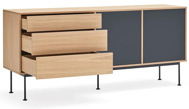 Yoko antracitszürke komód tölgyfa dekorral, szélesség 180 cm - Teulat