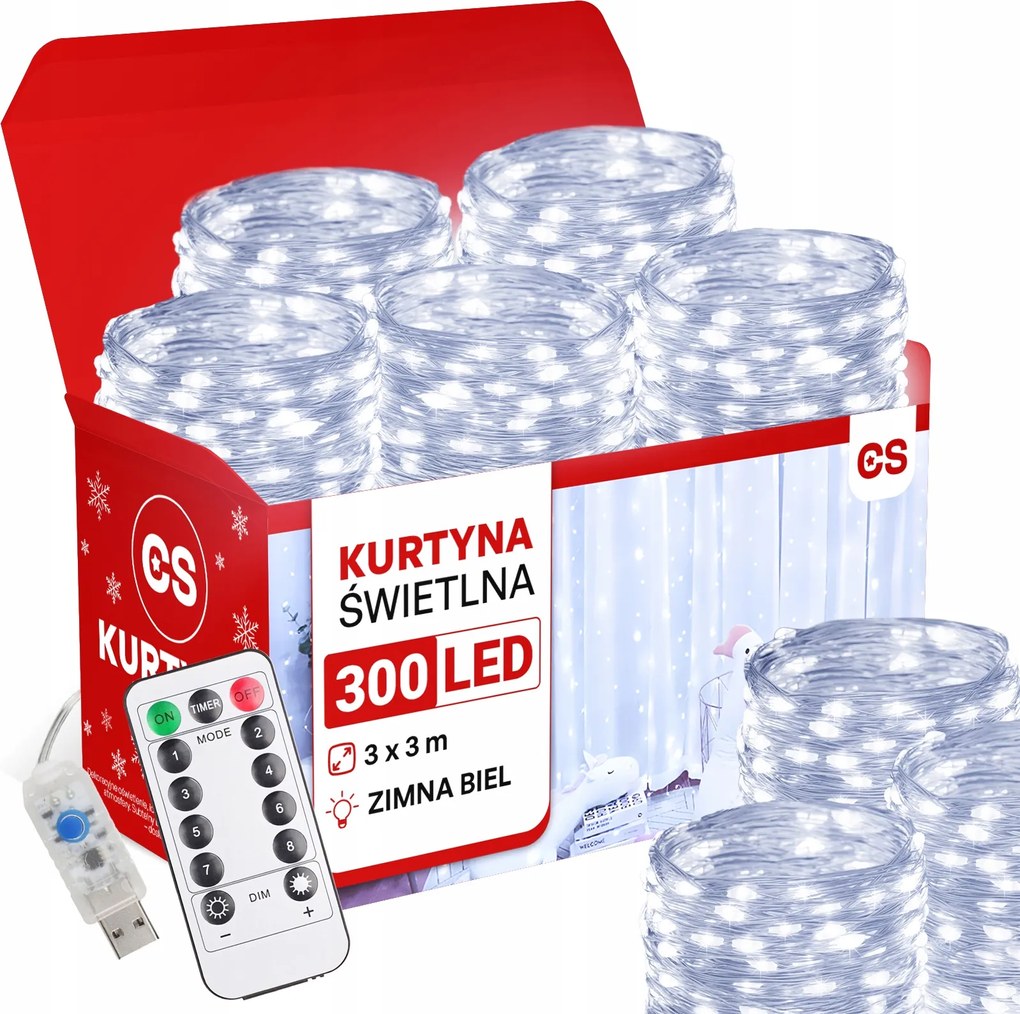 Fényfüggöny Led Lámpák x 300 Karácsonyi Ablakdísz Girland 3x3