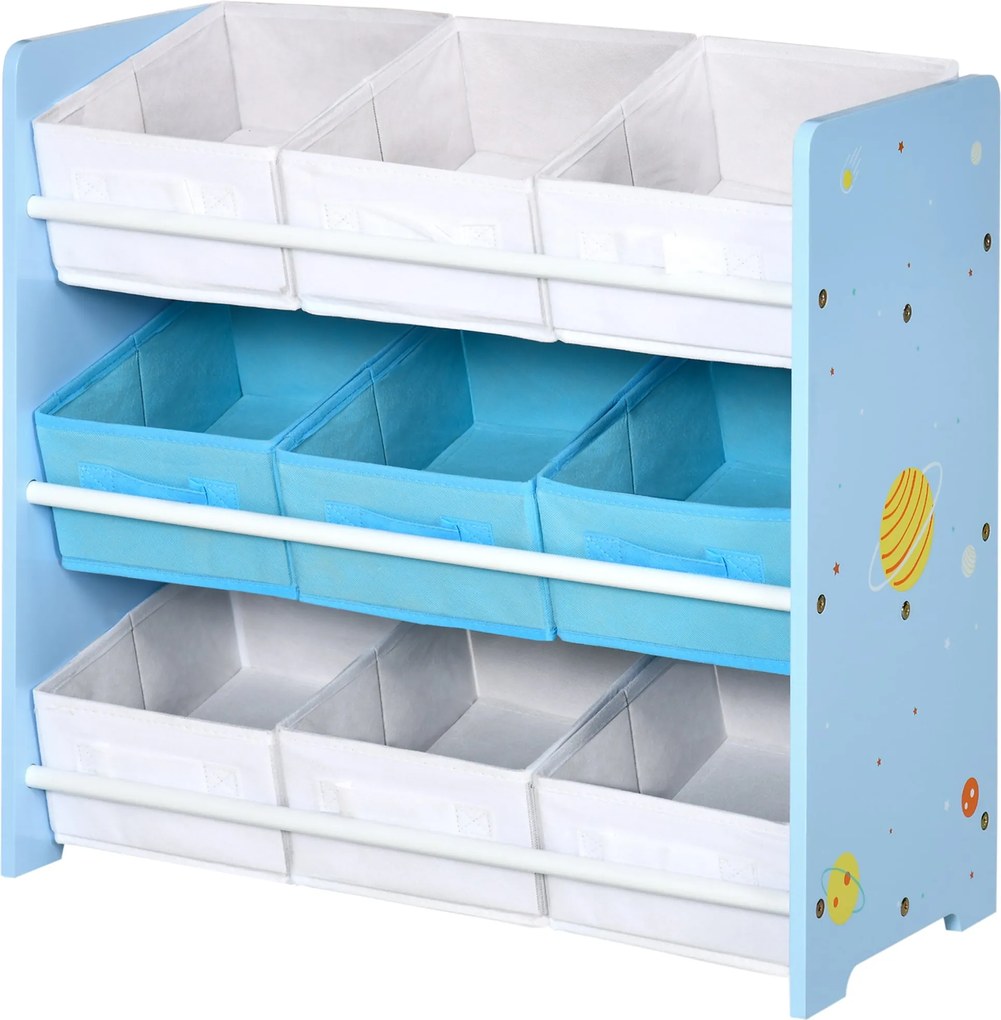 ZONEKIZ Játék Tároló Szekrény 9 Levehető Kosárral, Fa MDF és Szövet Játékdoboz, 63x30x60cm, Kék | Aosom