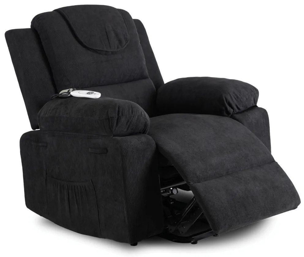 Elektromosan Vezérelhető Masszázsfunkciós Relaxfotel Fekete Színben, Felállást Segítő Funkcióval. FENIX