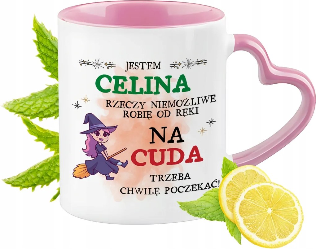 Bögre Celina Rózsaszín Szív Alakú Füllel Kávé Ajándék