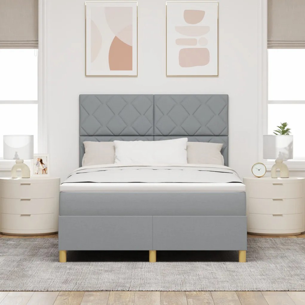 Box Spring Ágy Matraccal & LED Fény Szürke 140x200 cm Szövet