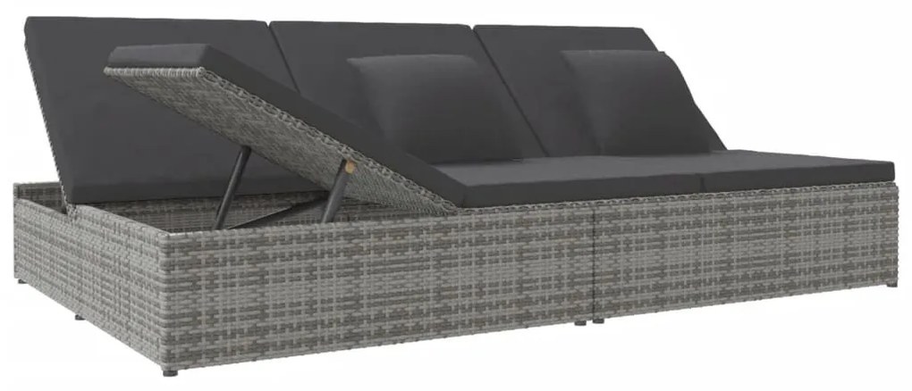 Sötétszürke polyrattan átalakítható napozóágy párnákkal