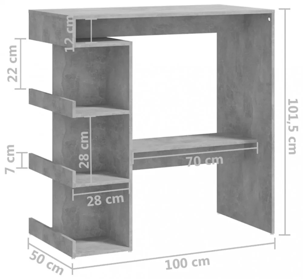 betonszürke szerelt fa bárasztal tárolópolccal 100x50x101,5 cm