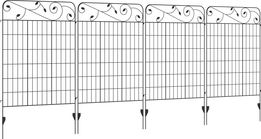 Outsunny 4 részes Kerti Kerítés 3,52 x 1,1 m Dekoratív Rács Kerítés Huzal Háló Kerthez, Erkélyhez, Fém, Fekete | Aosom