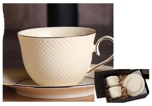 Veroni Puccini porcelán csésze + alj (krém, 2 személyes, díszdobozos szett)