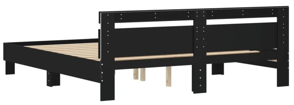 fekete ágykeret fejtámlával és LED-del 200 x 200 cm