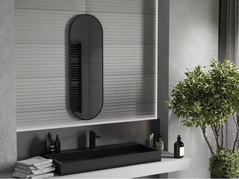 Mexen Loft ovális fürdőszobai tükör 100 x 35 cm, fekete keret - 9851-100-035-000-70
