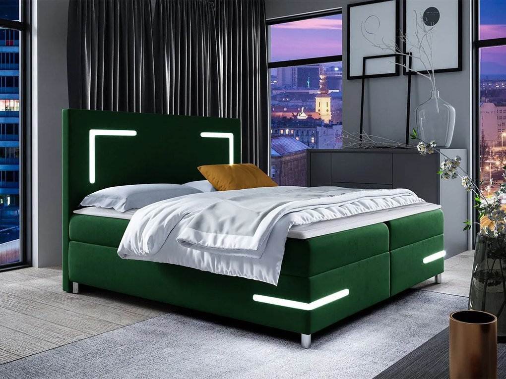 Franciaágy 180 cm Frinesa LED (zöld) (ágyráccsal és matraccal) (tárolóhellyel) (LED világítással). 1104327