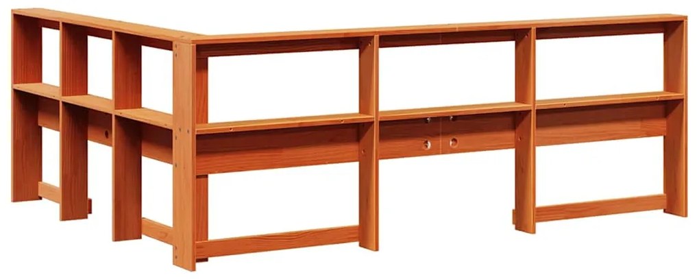 Könyvespolc fejtámla L-alakú viaszbarna 150 cm tömör fa fenyőfa