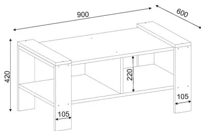 ERICA dohányzóasztal 42x90 cm fehér/barna