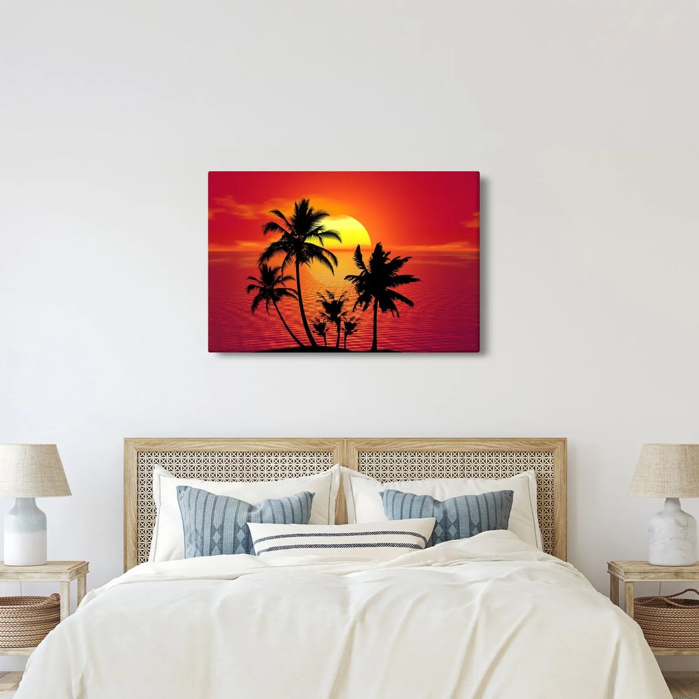 Egy sziget sziluettjének képe pálmafákkal (90x60 cm)