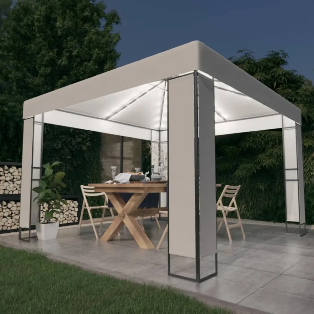 fehér dupla tetős pavilon LED fényfüzérrel 3 x 3 m