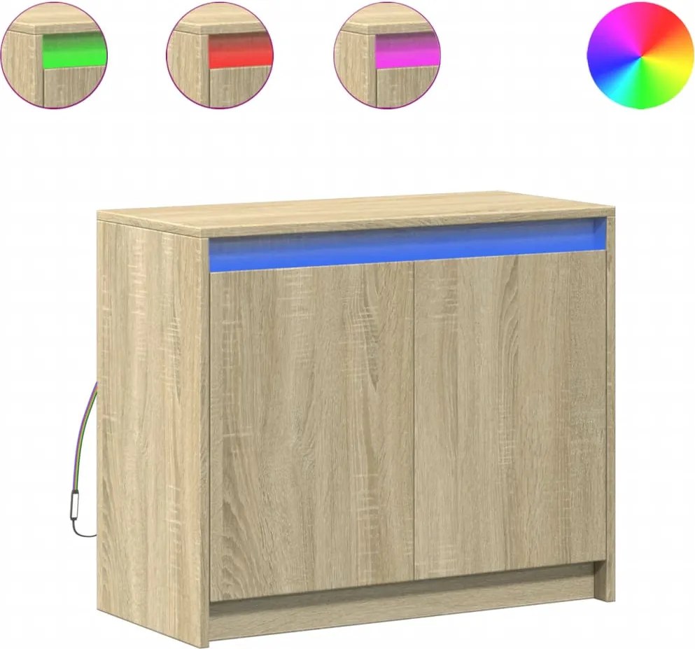 vidaXL sonoma tölgy szerelt fa tálalószekrény LED-del 72 x 34 x 61 cm