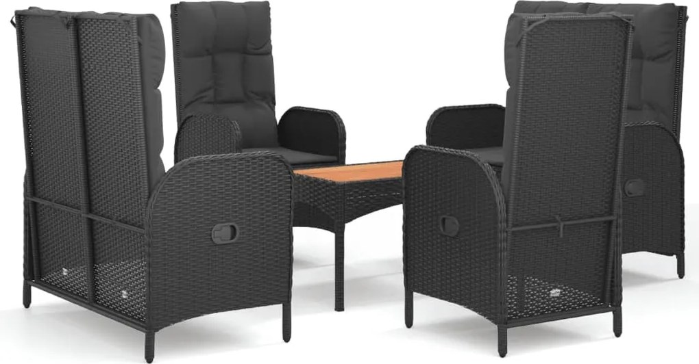 vidaXL 5 részes fekete polyrattan kerti étkezőgarnitúra párnákkal