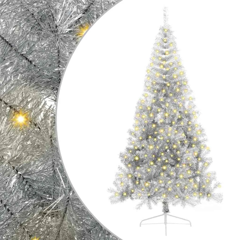 Mesterséges, előre világított karácsonyi fa Ezüst 210 cm PET