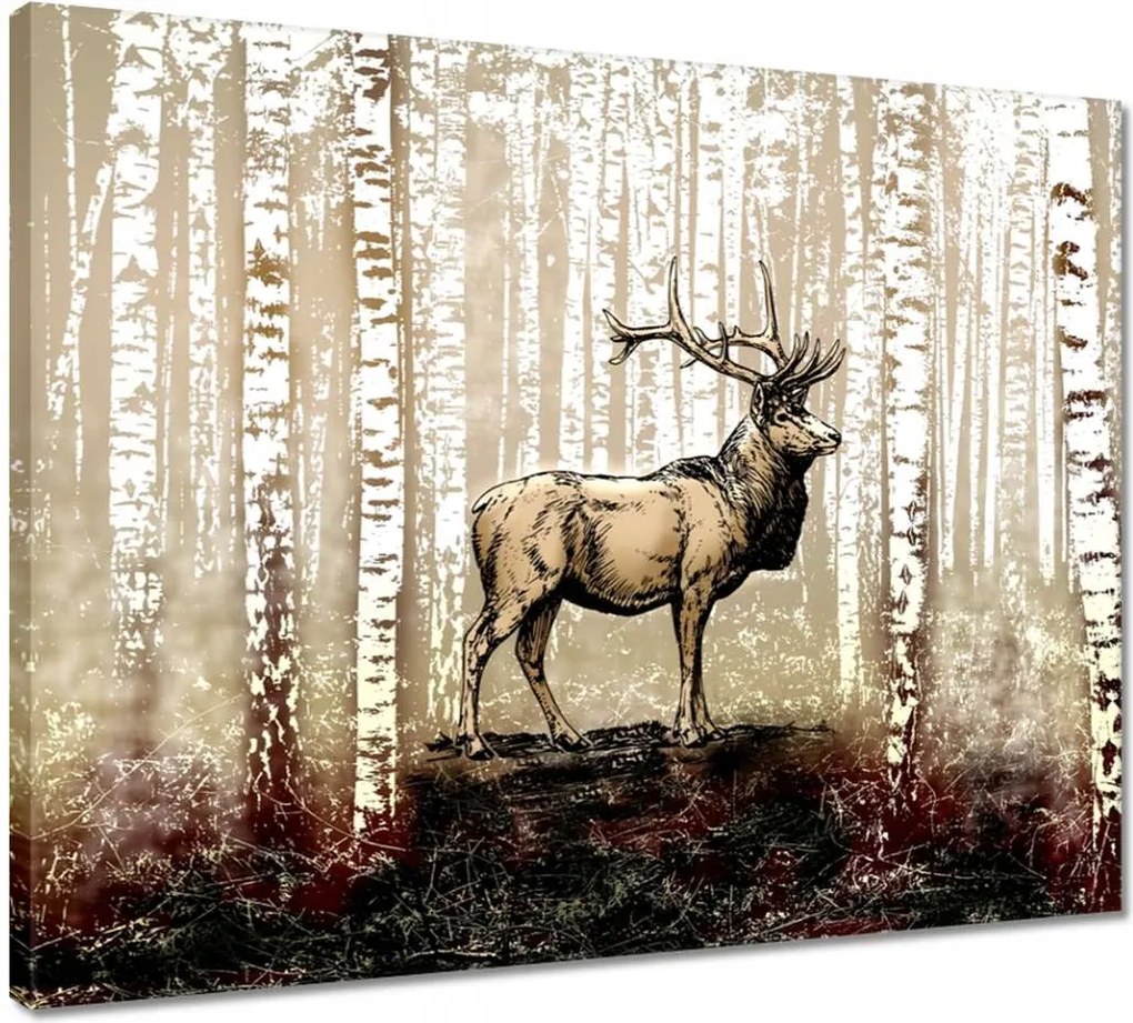 Vászonkép 50x40 Szarvas Nyírfa Erdő