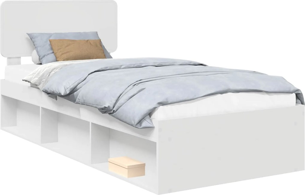 vidaXL Ágykeret fejtámlával Fehér 75 x 190 cm Tömör fenyőfa