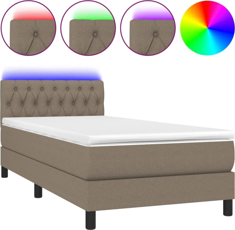 vidaXL tópszínű szövet rugós és LED-es ágy matraccal 90x190 cm