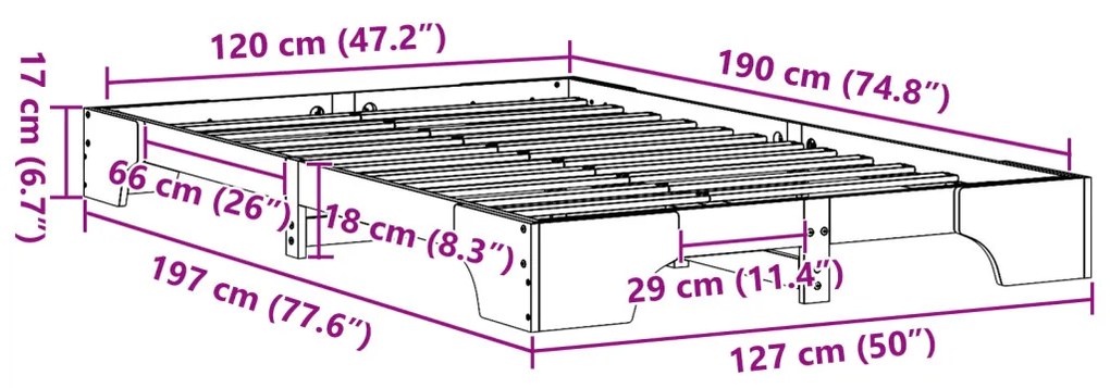 Ágykeret Természetes Tömör fenyő 120 x 200 cm Tartós Négyzetes