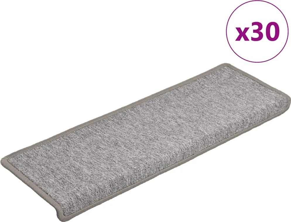 vidaXL 30 db világosszürke lépcsőszőnyeg, téglalap alakú széllel, 65 x 21 x 4 cm