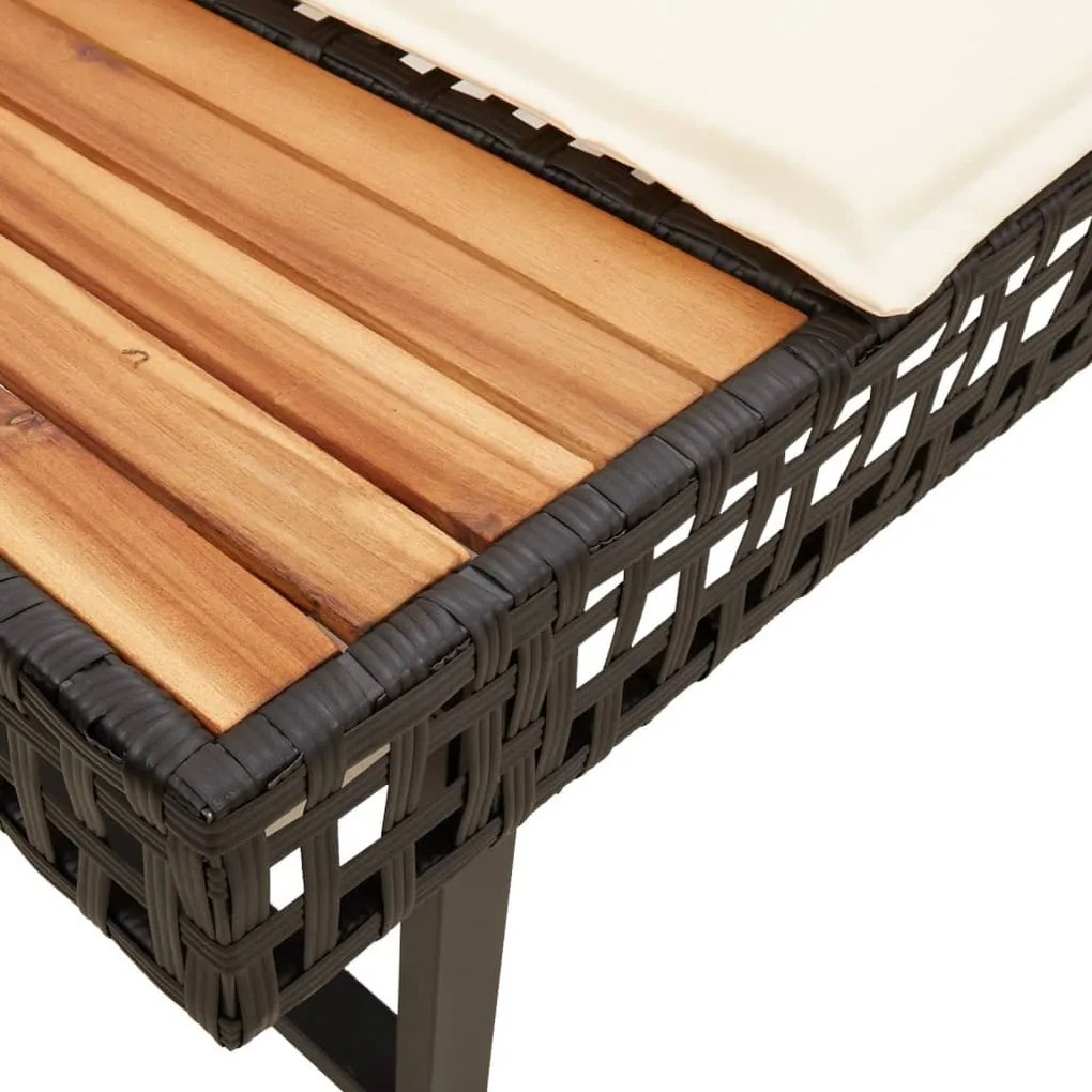 2 részes fekete polyrattan/akácfa kerti kanapészett párnákkal