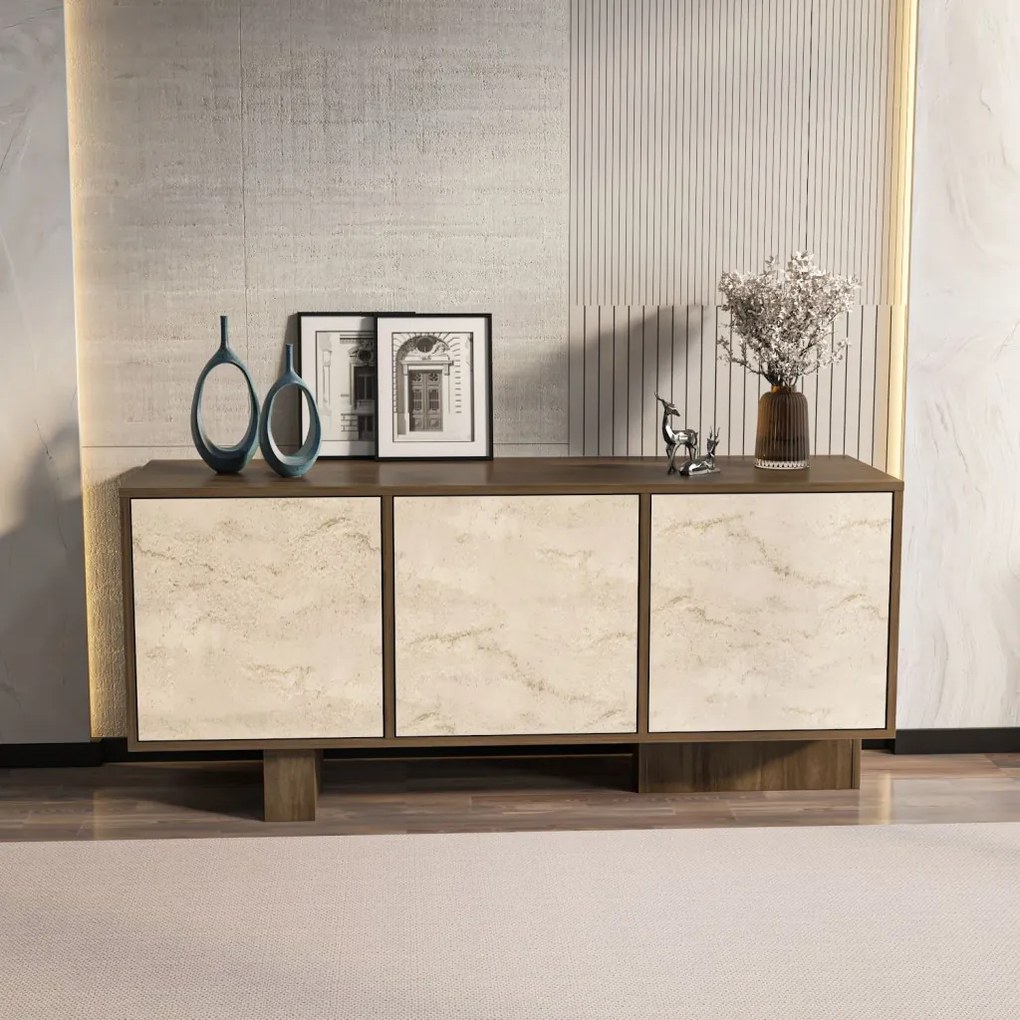 Monaco komód, dió-travertin, 150 cm