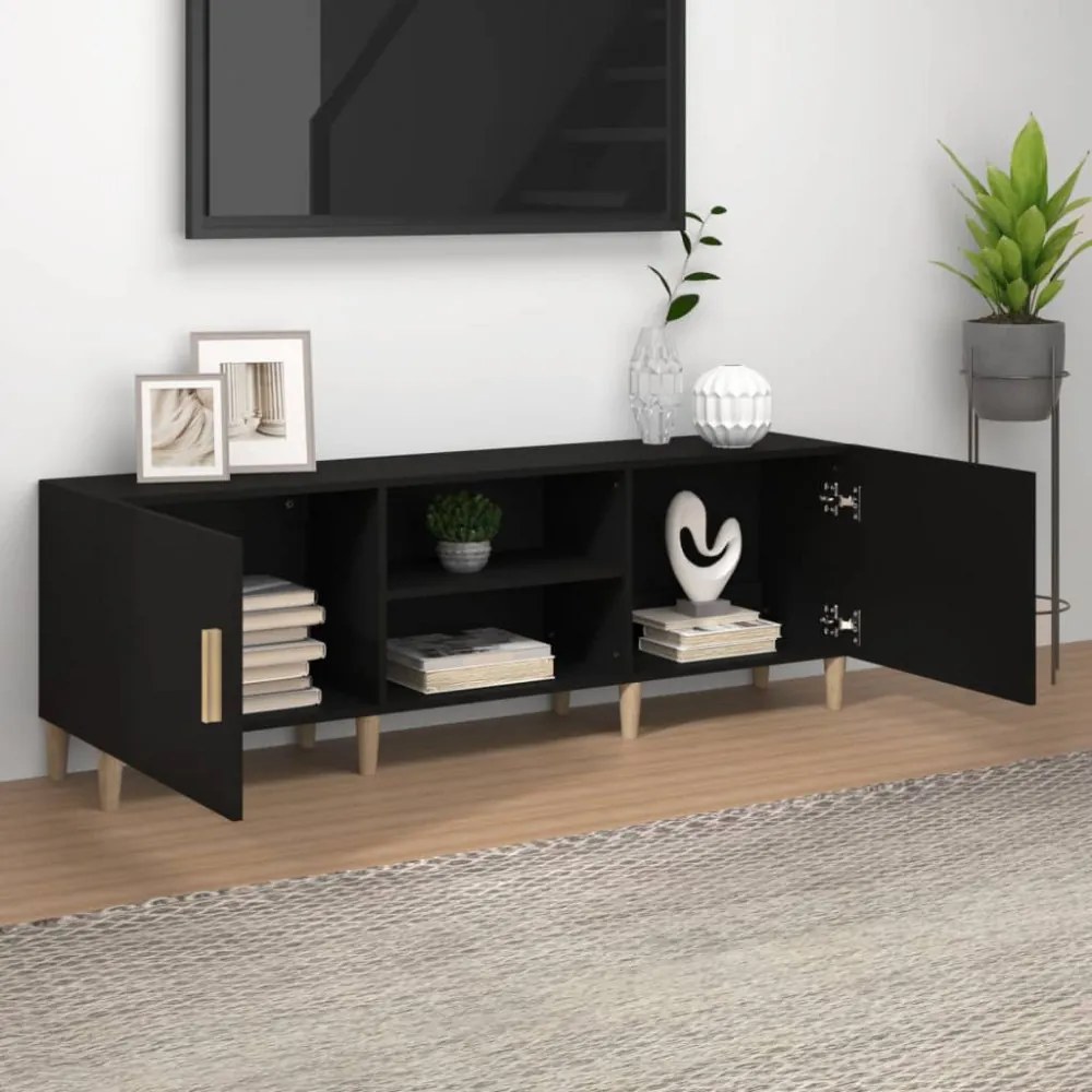 fekete szerelt fa TV-szekrény 150 x 30 x 50 cm