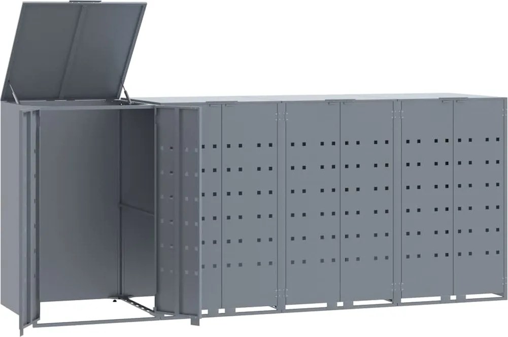 vidaXL szürke acél kerekes tároló 4 szemeteskukához 276 x 79 x 117 cm