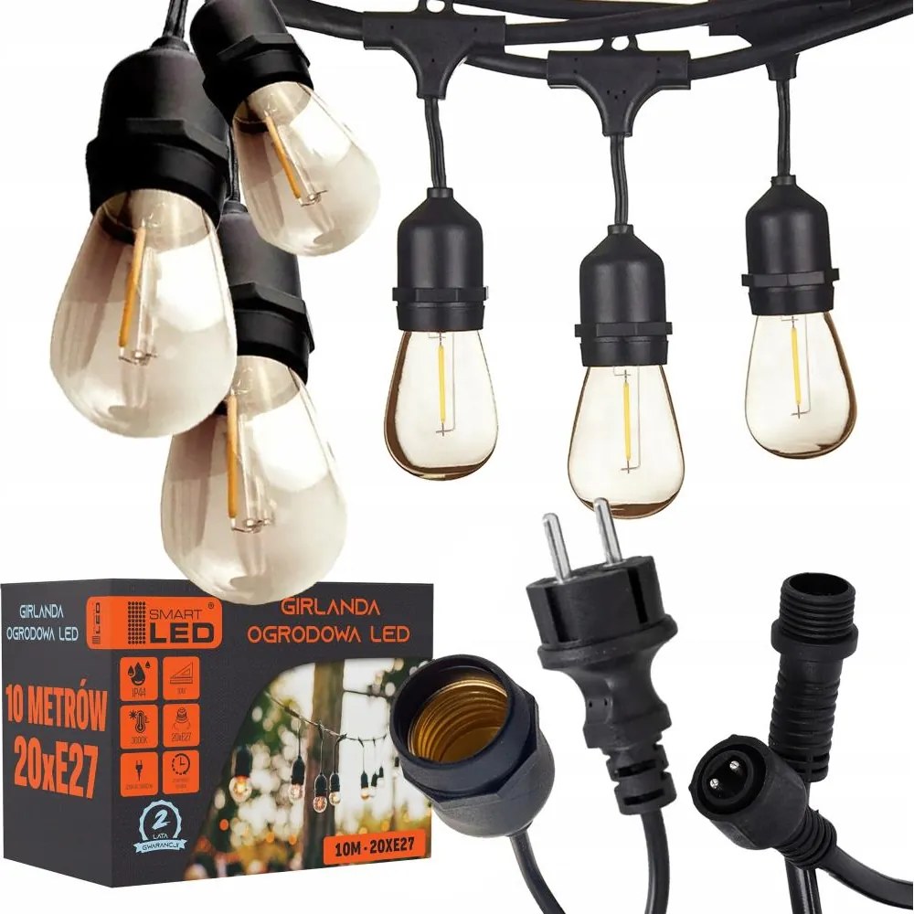 LED kültéri dekorációs fényfüzér 20xE27/1W/230V 11,44 m IP44 fekete