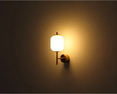 Globo 15217W Fali lámpa fém sárgaréz színű, fehér üveg, fényirány: felfelé, SzxM: 135x325mm, Mélység: 185mm, LED 7W 230V, 779lm forrás, 606lm kimenet, 3000K